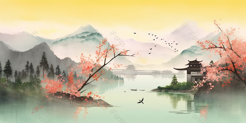 杭州西湖十景双峰插云,插画/手绘图,插画/手绘图库,插画/手绘图下载,插画/手绘